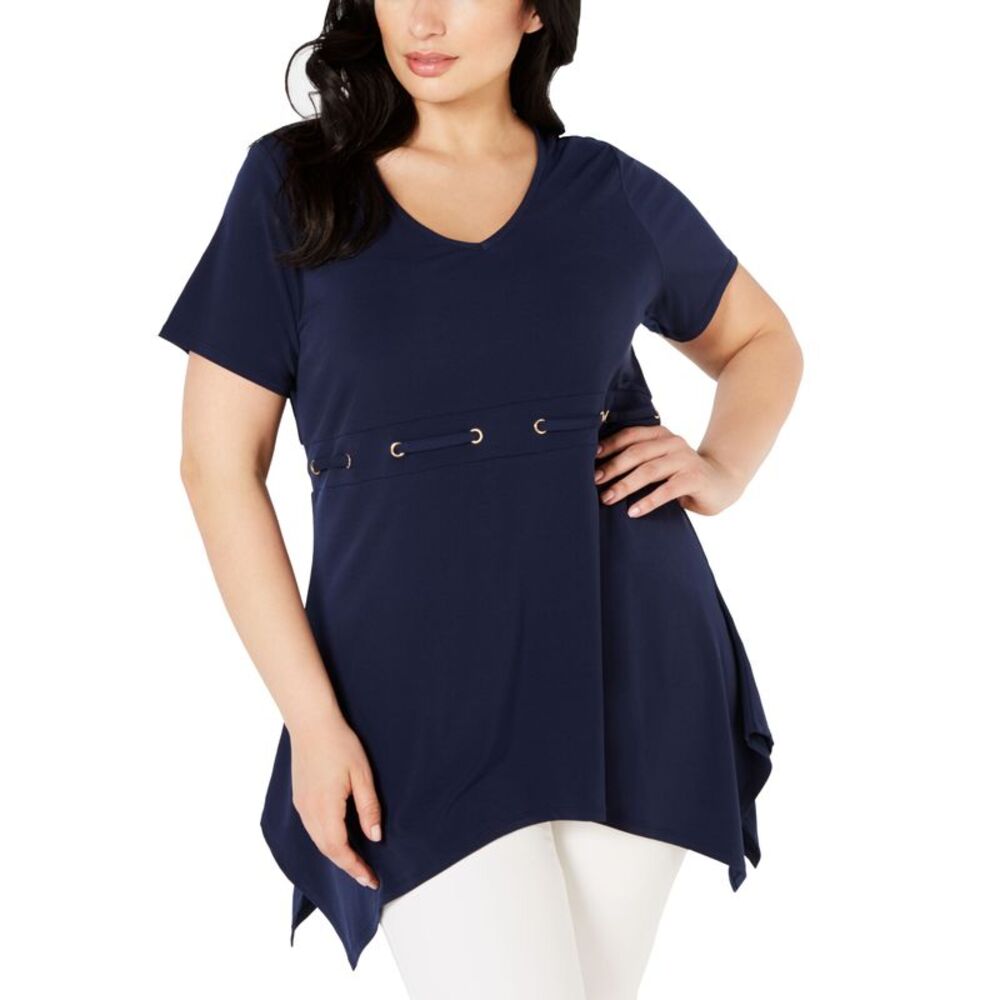 JM Collection Plus Size Embellished Handkerchief Hem Tunic